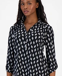 Anne Klein Essentials Petite Printed Collared 3/4-Sleeve Top