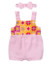 Baby Essentials Girls' Crochet Romper & Headband, 2-Piece Set