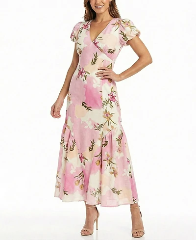 Taylor Petite V-Neck Short-Sleeve Dress