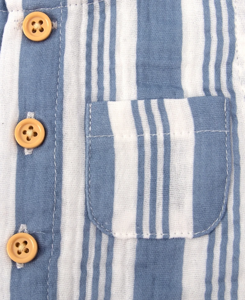 Baby Essentials Boys' Striped Gauze Sleeveless Romper and Hat, 2-Piece Set