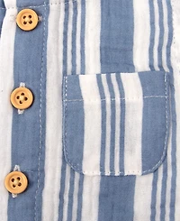 Baby Essentials Boys' Striped Gauze Sleeveless Romper and Hat, 2-Piece Set