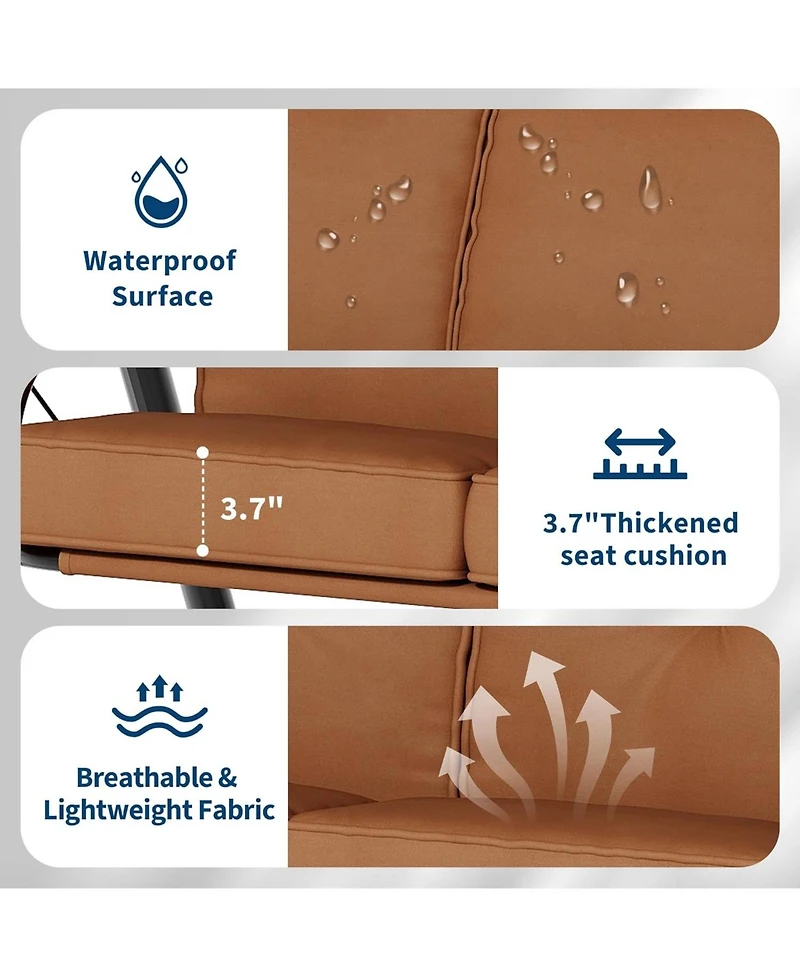 gaomon 3 Seat Outdoor Porch Swing, 2-in-1 Patio Swing Chair with Thickened Removable Cushions