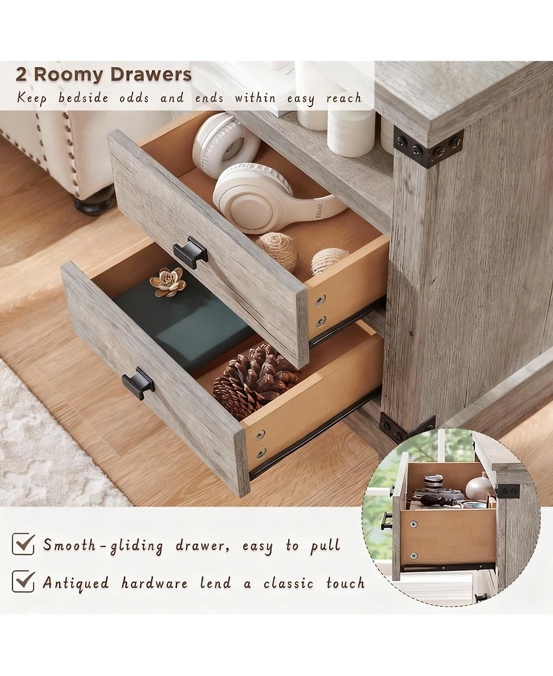 Yigii Rustic Nightstand with Charging Station & Storage