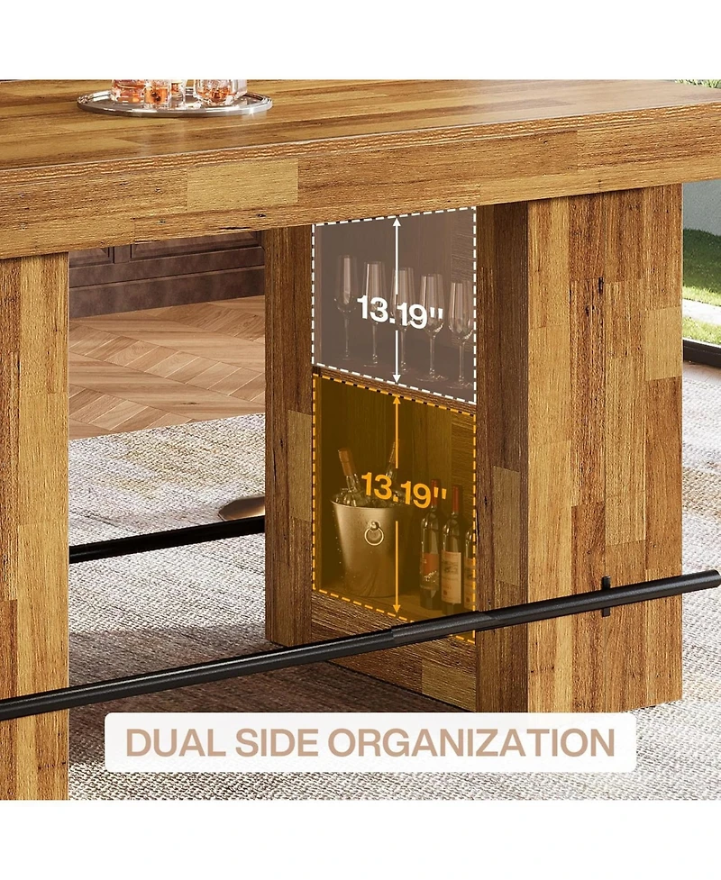 Tribesigns 63-Inch Bar Table with Storage Shelves, Counter Height Pub Table with Metal Footrest, Rectangular High Top Home Bar Units