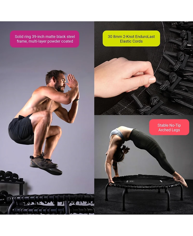 JumpSport 230 Fitness Trampoline, 39-inch | Essential | Low-Impact Home Rebounder | 3-Piece Frame