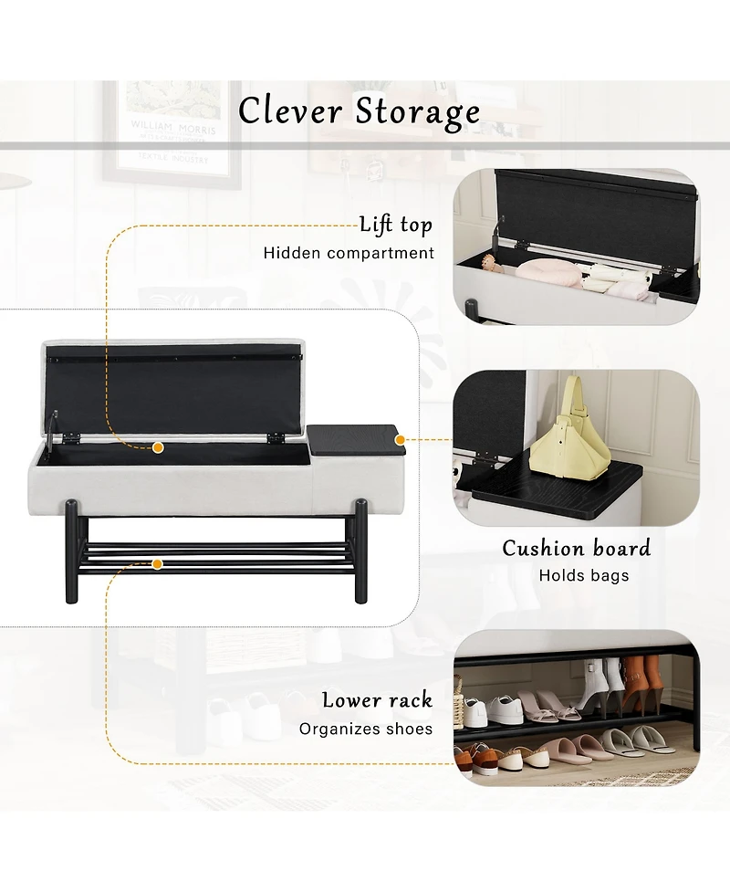 Rainsken Entryway Shoe Bench with Cushion Top, Flip-Top Storage Compartment and Lower Rack for Hallway, Living Room and Foyer