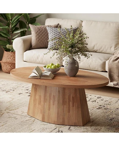 Tribesigns Oval Coffee Table, 47-Inch Living Room Table with Polygonal Pedestal, Modern Center Accent Furniture, Child-Friendly