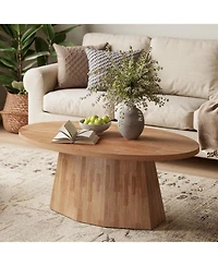 Tribesigns Oval Coffee Table, 47-Inch Living Room Table with Polygonal Pedestal, Modern Center Accent Furniture, Child-Friendly