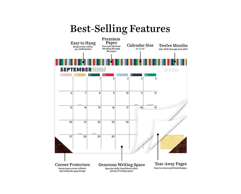 Tf Publishing Paper Goods July 2026 - June 2027 Long Weekend Medium Desk Pad Monthly Blotter Calendar