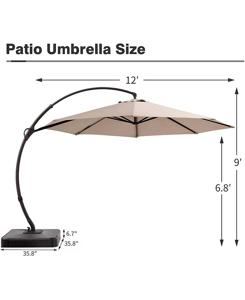 Boyel Living 12ft Luxury Cantilever Patio Umbrella with Weighted Base, Champagne