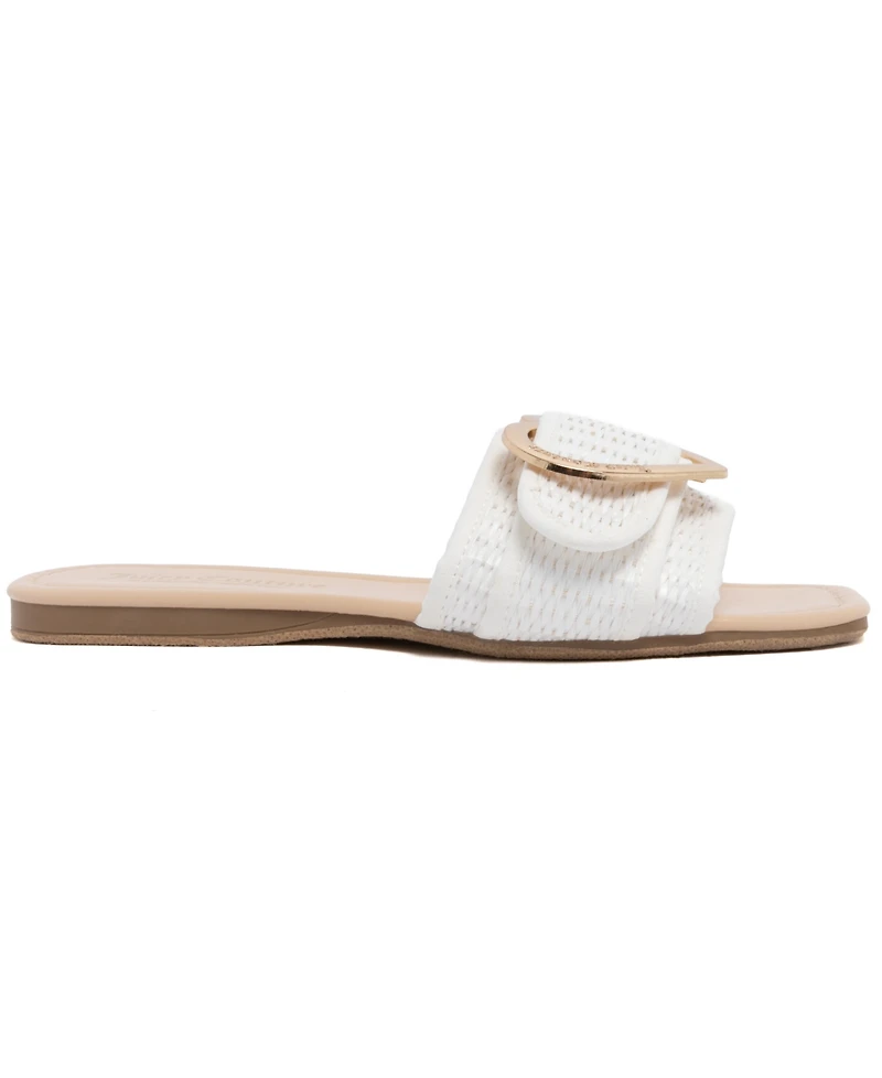 Juicy Couture Women's Zapphire Heart Buckle Slide Flat Sandals