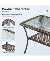 Gymojoy 7-Piece Brown Wicker Patio Conversation Set with 6 in. Olefin Cushions/Patio Swivel Chairs Sofa