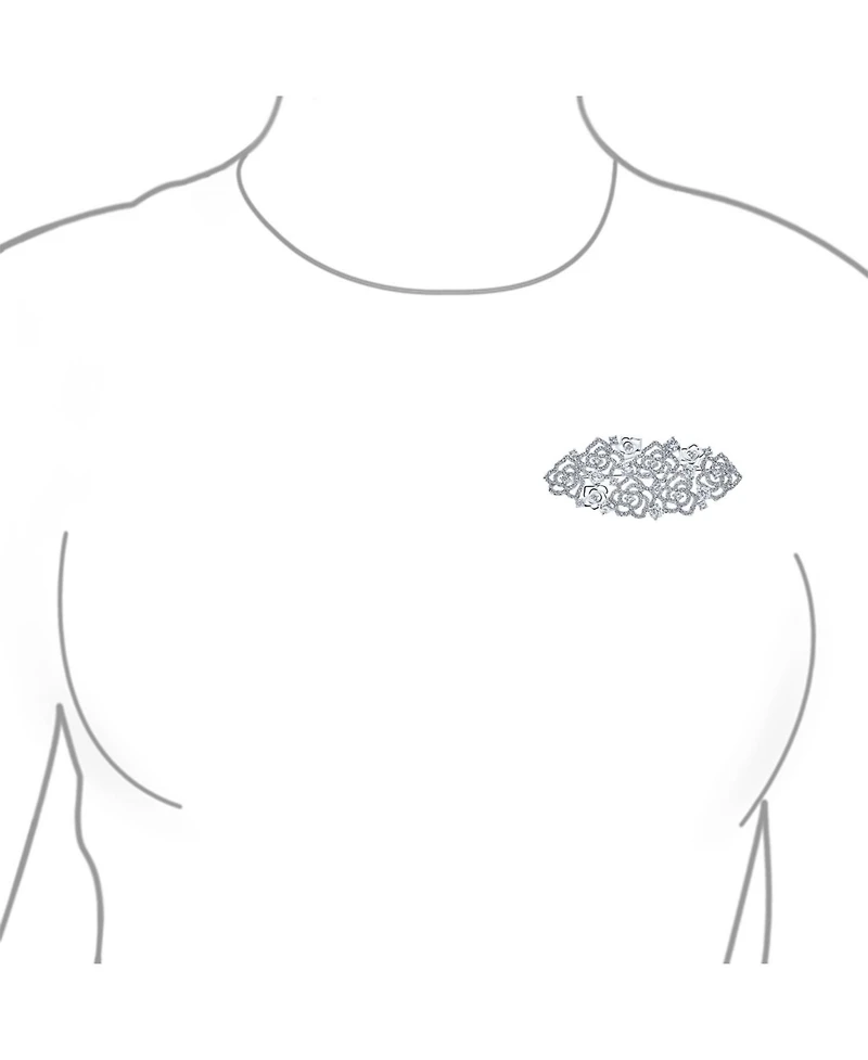 Bling Jewelry Crystal Pave Art Deco Style Cluster of Roses Brooch Pin Silver Plated