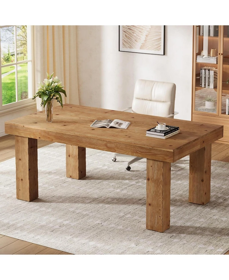 Tribesigns Solid Wood Executive Desk, Home Office Computer Desk with Sturdy Wooden Legs, Farmhouse Simple Writing Study Table
