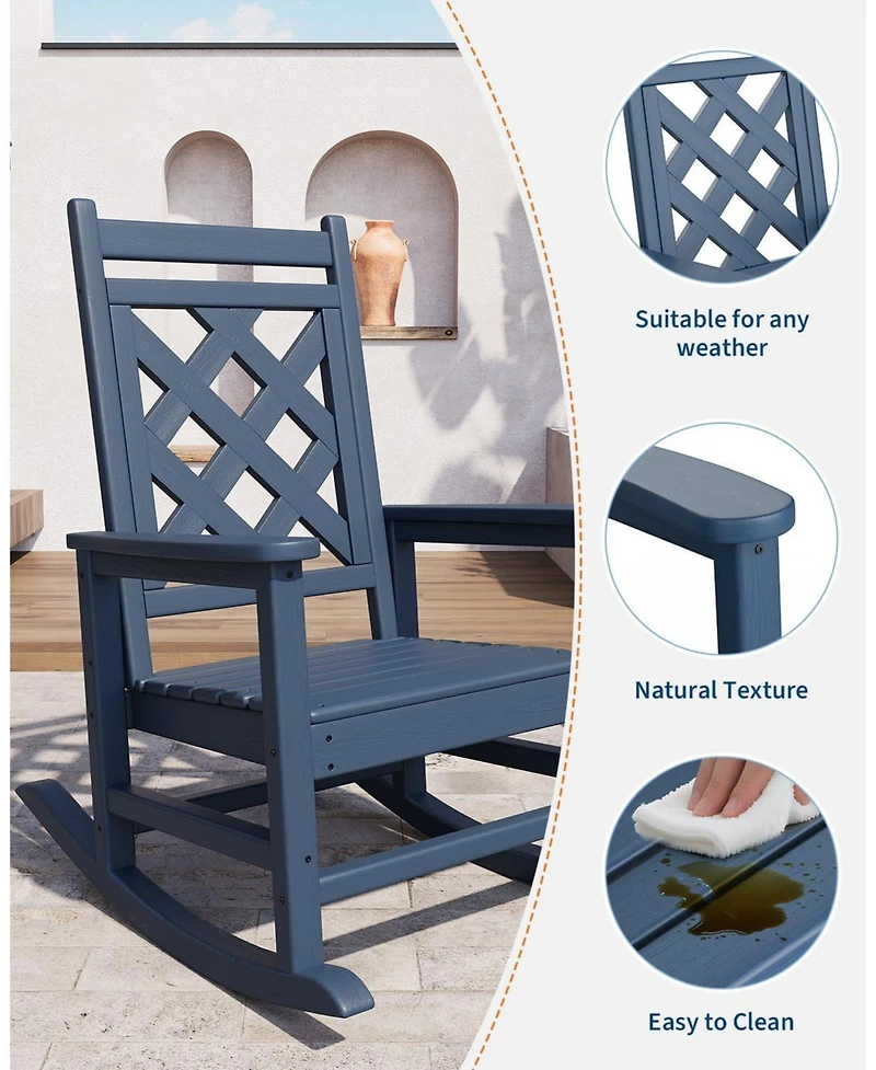 gaomon Outdoor Rocking Chair Set of 4, Hdpe Weather Resistant Patio Rocking Chair Porch Rocker with Wood Texture