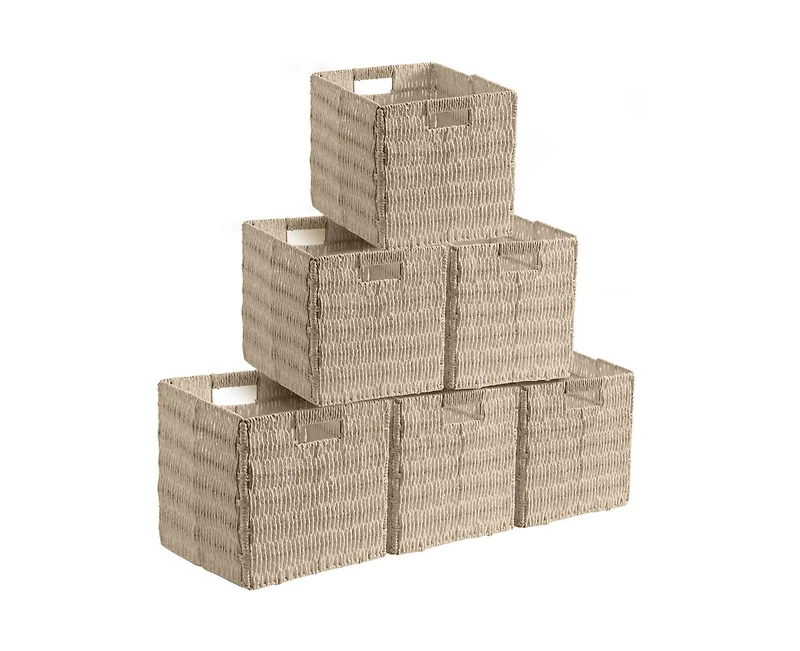 Ornavo Home 6 Pack Paper Wicker Storage Cube Bin Shelf Basket