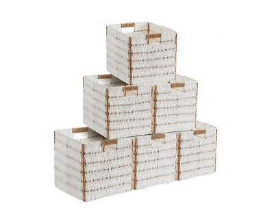 Ornavo Home 6 Pack Paper Wicker Storage Cube Bin Shelf Basket