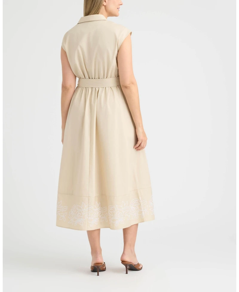 Ellen Tracy Women's Maxi Belted Dress with Embroidered Detail