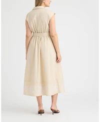 Ellen Tracy Women's Maxi Belted Dress with Embroidered Detail