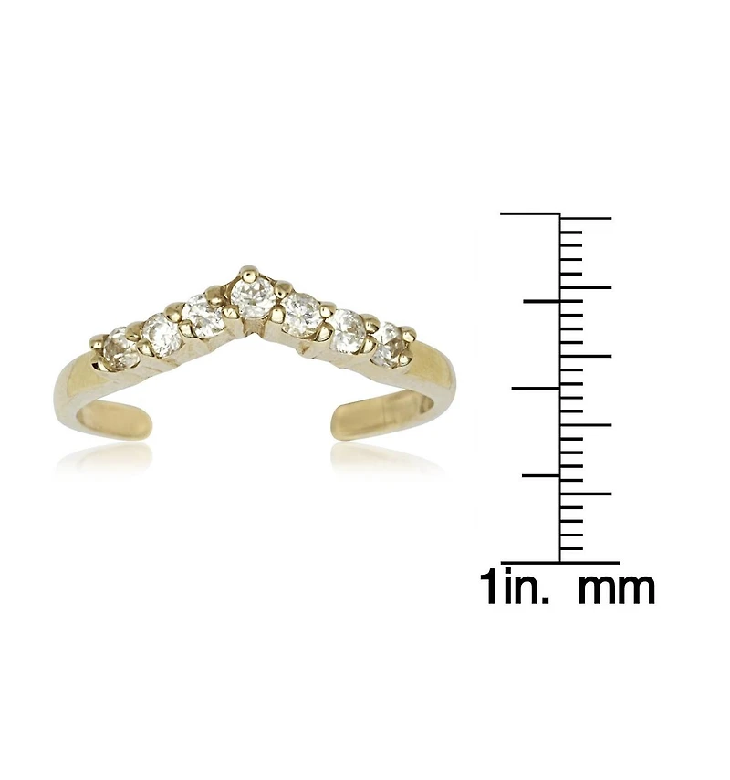Curata Jewelry Solid 10K Gold Cubic Zirconia Adjustable V Chevron Toe Ring