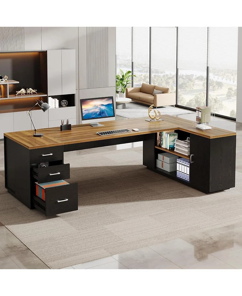Tribesigns 85.8-Inch L-Shaped Executive Desk, Extra Large Modern Office Desk with File Drawers