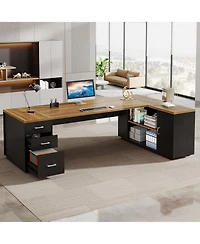 Tribesigns 85.8-Inch L-Shaped Executive Desk, Extra Large Modern Office Desk with File Drawers