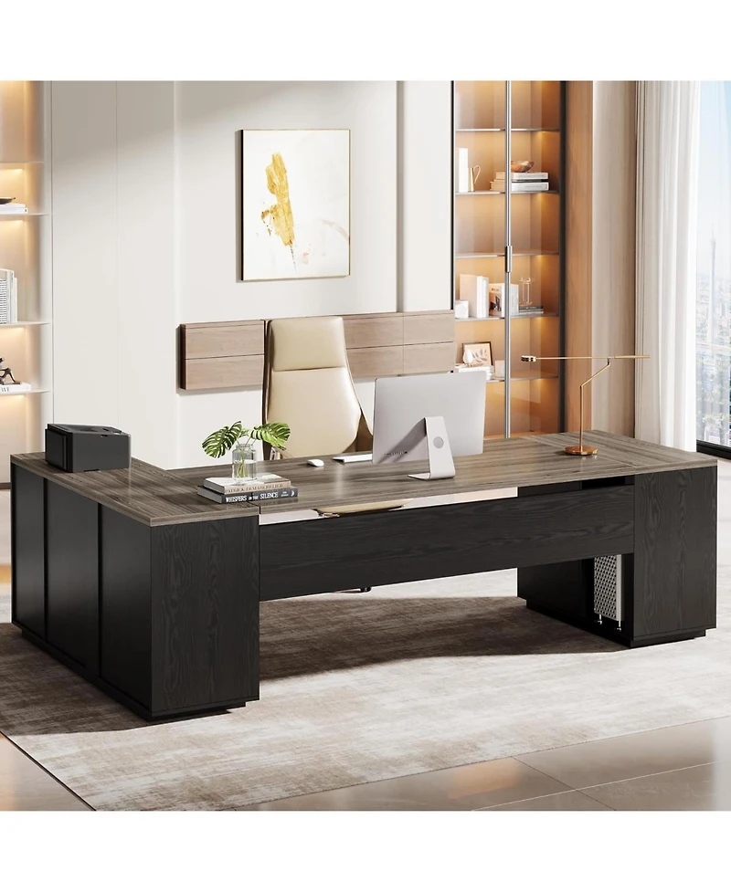 Tribesigns 85.8-Inch L-Shaped Executive Desk, Extra Large Modern Office Desk with File Drawers