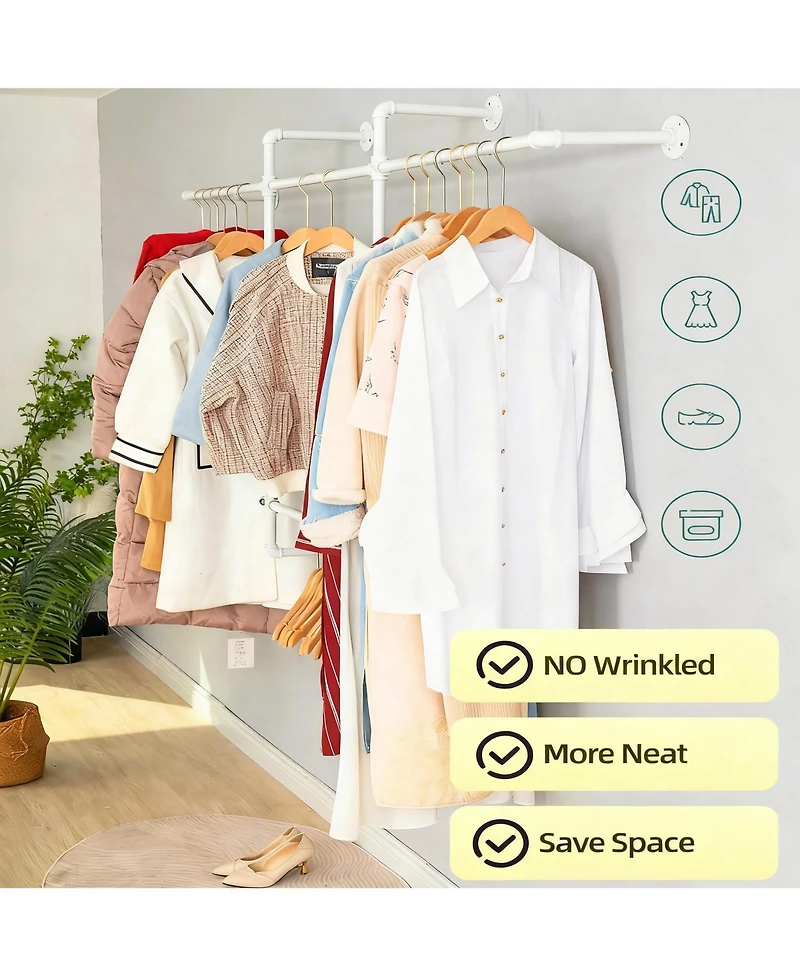 Yigii Industrial Metal Pipe Wall Garment Rack with 4 Bars