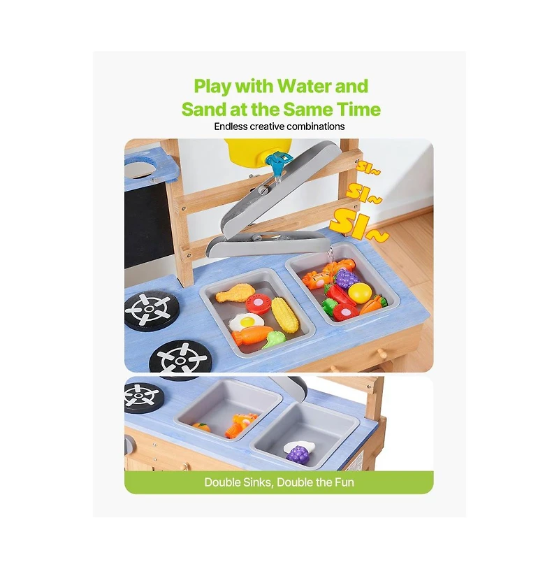 Slickblue Wooden Outdoor Mud Kitchen with Stoves, Hooks, and Cookware