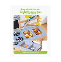 Slickblue Wooden Outdoor Mud Kitchen with Stoves, Hooks, and Cookware