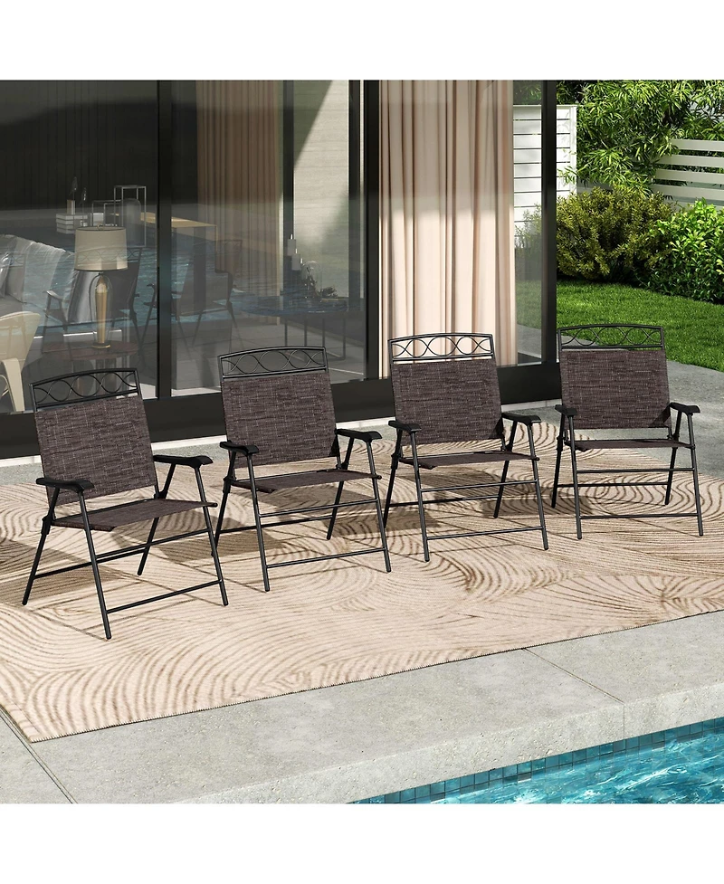 Gymax 4 Pack Patio Folding Chairs Outdoor Dining Chairs w/ Backrests & Armrests