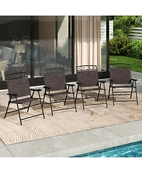 Gymax 4 Pack Patio Folding Chairs Outdoor Dining Chairs w/ Backrests & Armrests
