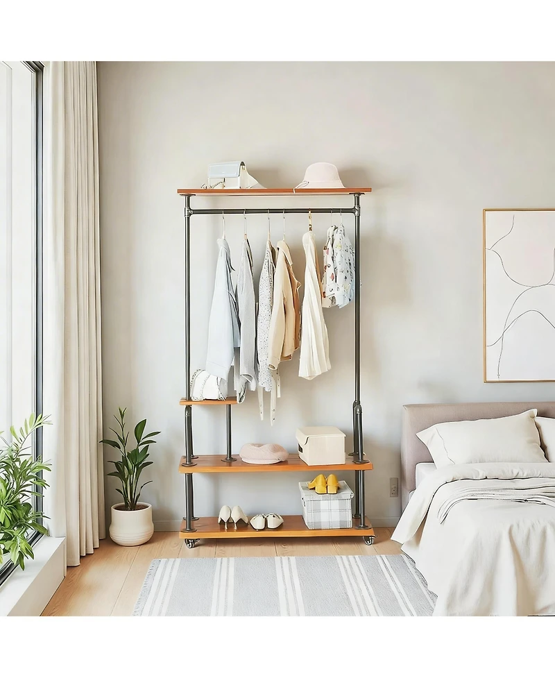 Yigii Heavy Duty Industrial Pipe Garment Rack with Wheels for Home and Office