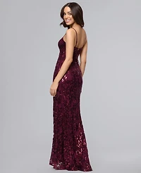 Blondie Nites Juniors' V-Neck Sequin Lace-Up Gown