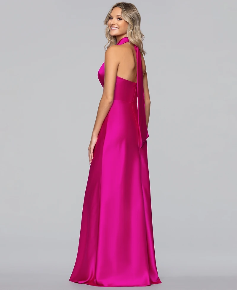 Blondie Nites Juniors' Satin Cowl Neck Gown