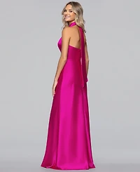 Blondie Nites Juniors' Satin Cowl Neck Gown