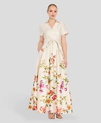 Tahari Asl Women's V-Neck Short-Sleeve Printed Gown