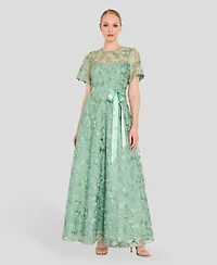 Tahari Asl Women's Short-Sleeve Embroidered Gown