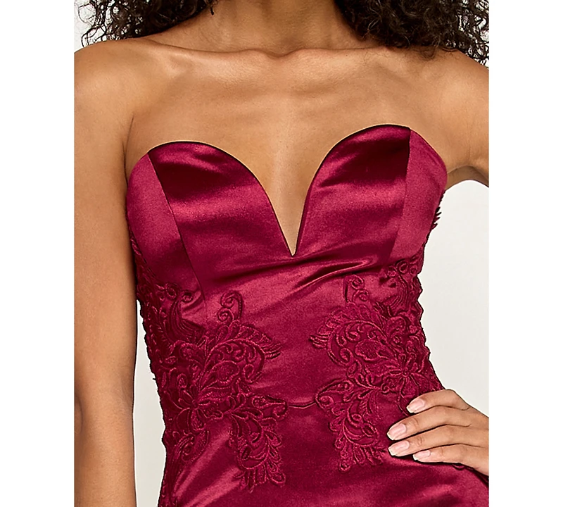 City Studios Junior's Strapless Sweetheart Satin Mermaid Gown