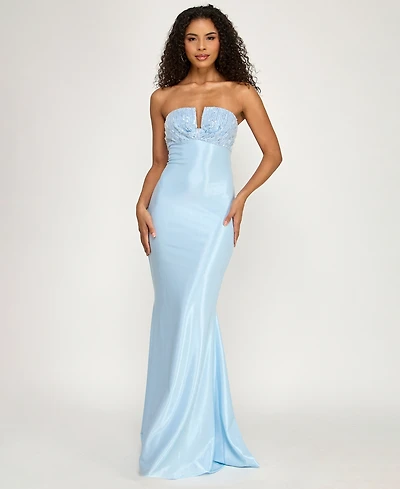 City Studios Women's Strapless Beaded Maxi Dress