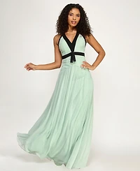 City Studios Women's Halter V-Neck Chiffon Maxi Dress