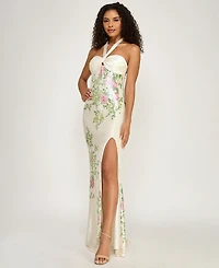 City Studios Junior's Halter Sweetheart Neck Maxi Dress
