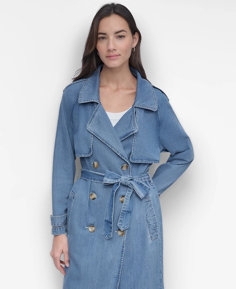 Dkny Jeans Women's Storm Flap Denim Trench Coat