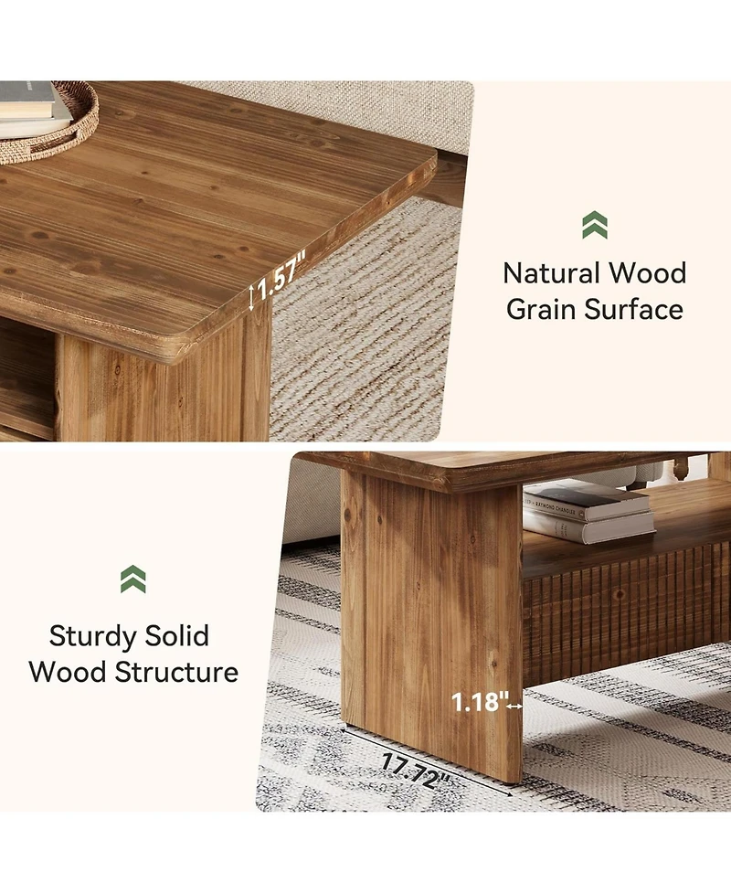 Tribesigns 2-Tier Solid Wood Coffee Table with 2 Drawers, 47.24" Rustic Rectangle Center Tea Table for Living Room with Open Shelf Storage