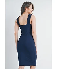 Hello Miz Maternity Ribbed Square Neck Ruffle Strap Dress