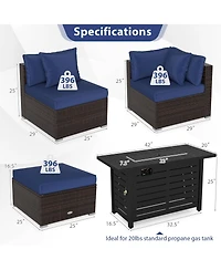 Gymax Set of 5 Patio Furniture Heavy-duty Frame Rattan Sofa w/ 60000 Btu Firepit Table