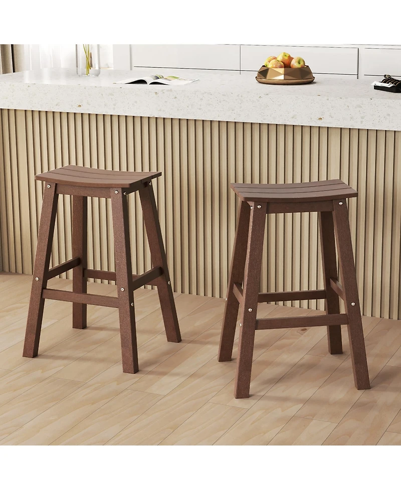 Gymax 29'' Patio Bar Stool Set of 2 w/ Curved Seat and Footrests for Backyard Outdoor