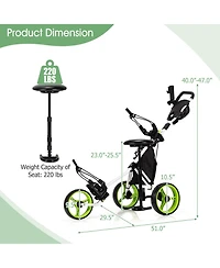 Mecale 3-Wheel Folding Golf Push Cart with Seat, Scoreboard, Adjustable Handle