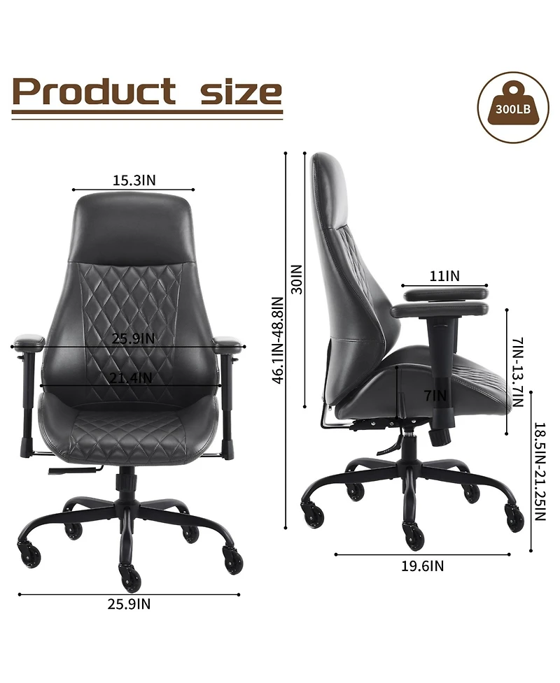 Boyel Living High Back Ergonomic Leather Office Chair with Lumbar Support, Adjustable Armrests, Silent Casters – Home Executive Desk