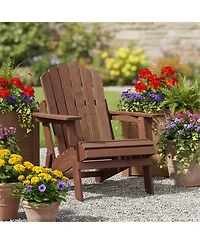 Clihome Outdoor Wooden Folding Adirondack Chair with BackRest & SeatBoard, Wood Patio